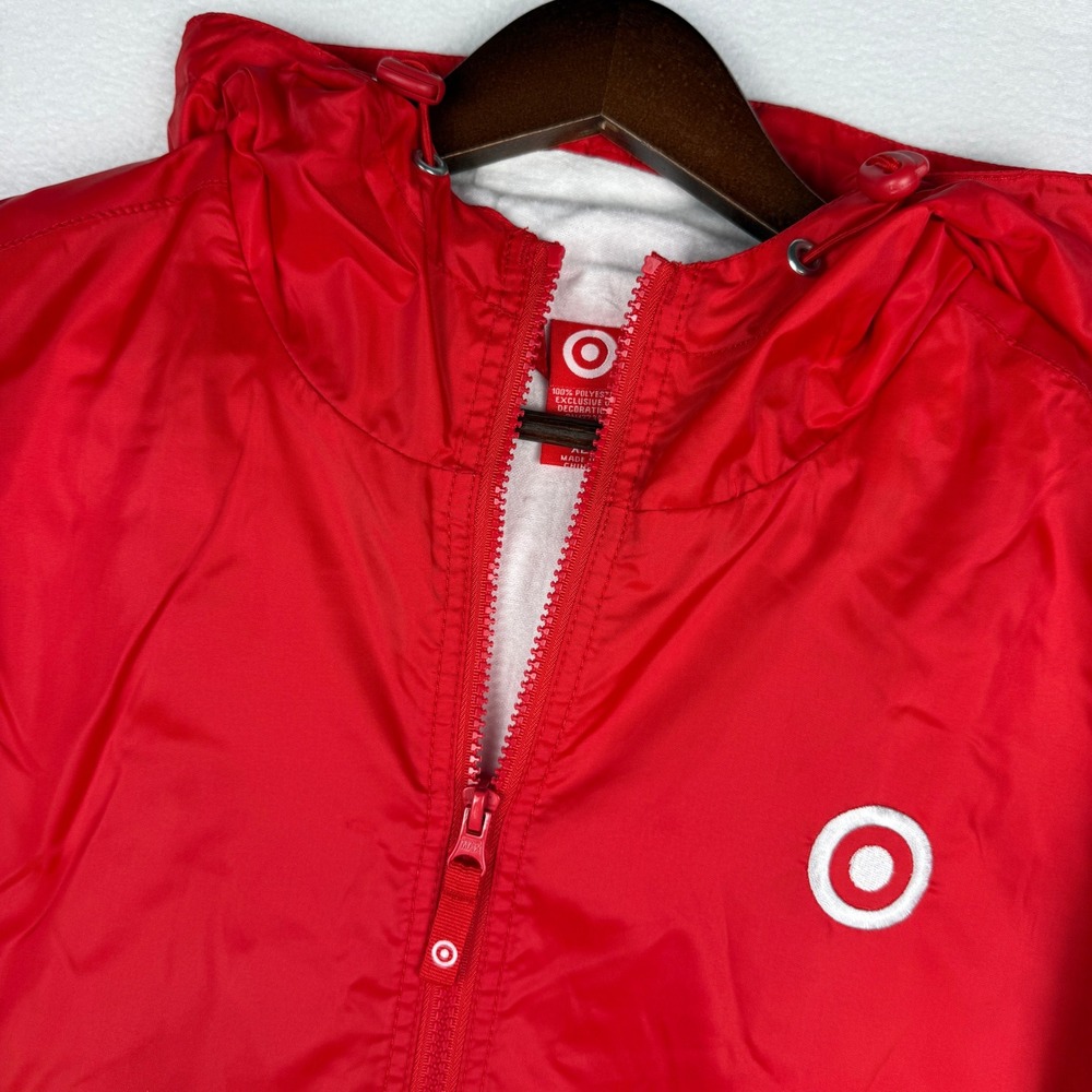 Target Windbreaker Jacket Mens XL Red Hooded Full Zip Employee Uniform Logo